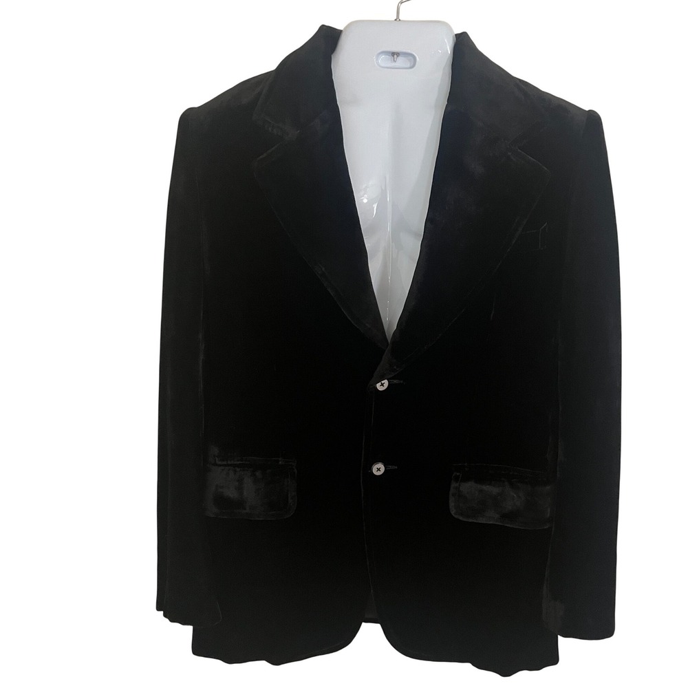 Tailored Handmade Black velvet 5" lapel 2 Button Smoking Jacket‎ Unisex